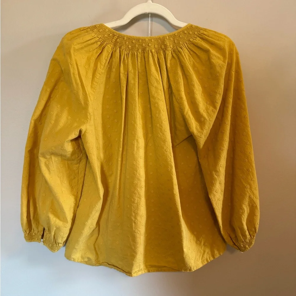 Madewell • Floral Embroidered Smocked Neck Raglan Top Ornate Gold Sz Small - Picture 7 of 9